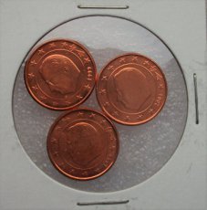 Belgie 3x1 cent 1999 - 1999 - 2001 UNC uit rol